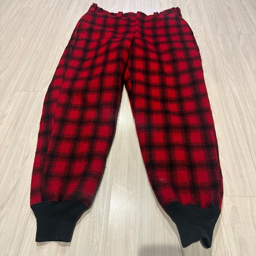 VTG Woolrich Buffalo Red Plaid Thick Heavy Wool Pants Size 36 Made in USA